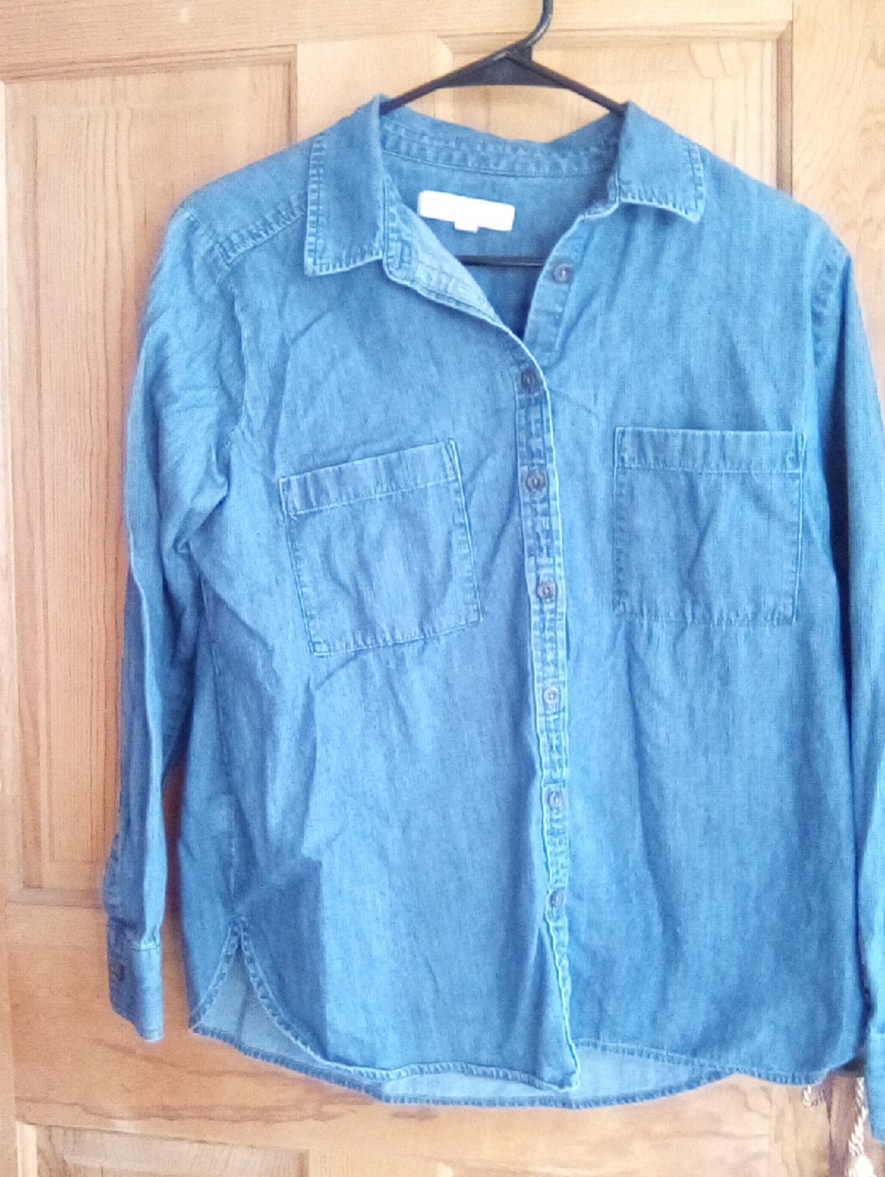 LOFT Denim Button-Down Shirt in Light Blue